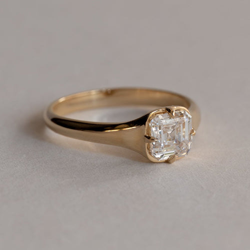 Compass Asscher Ring, asscher cut lab-grown diamond engagement ring in 14K gold