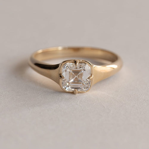 Compass Asscher Ring, asscher cut lab-grown diamond engagement ring in 14K gold