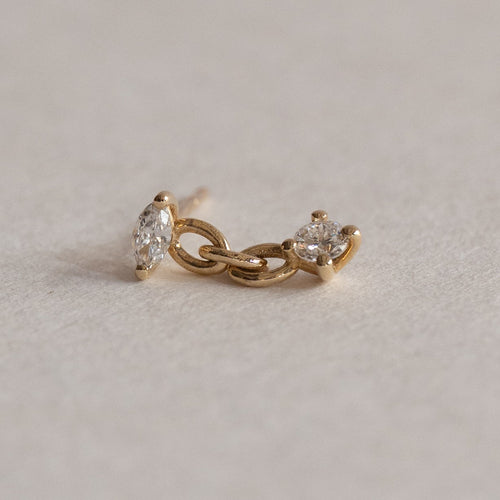Dangle Stud Earring, marquise and round diamond dangle stud earring in 14K gold