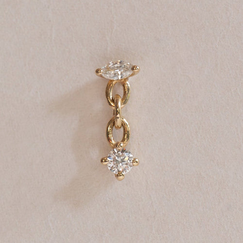 Dangle Stud Earring, marquise and round diamond dangle stud earring in 14K gold