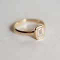 Emerald Bezel Ring, emerald cut bezel set diamond engagement ring in 14K gold